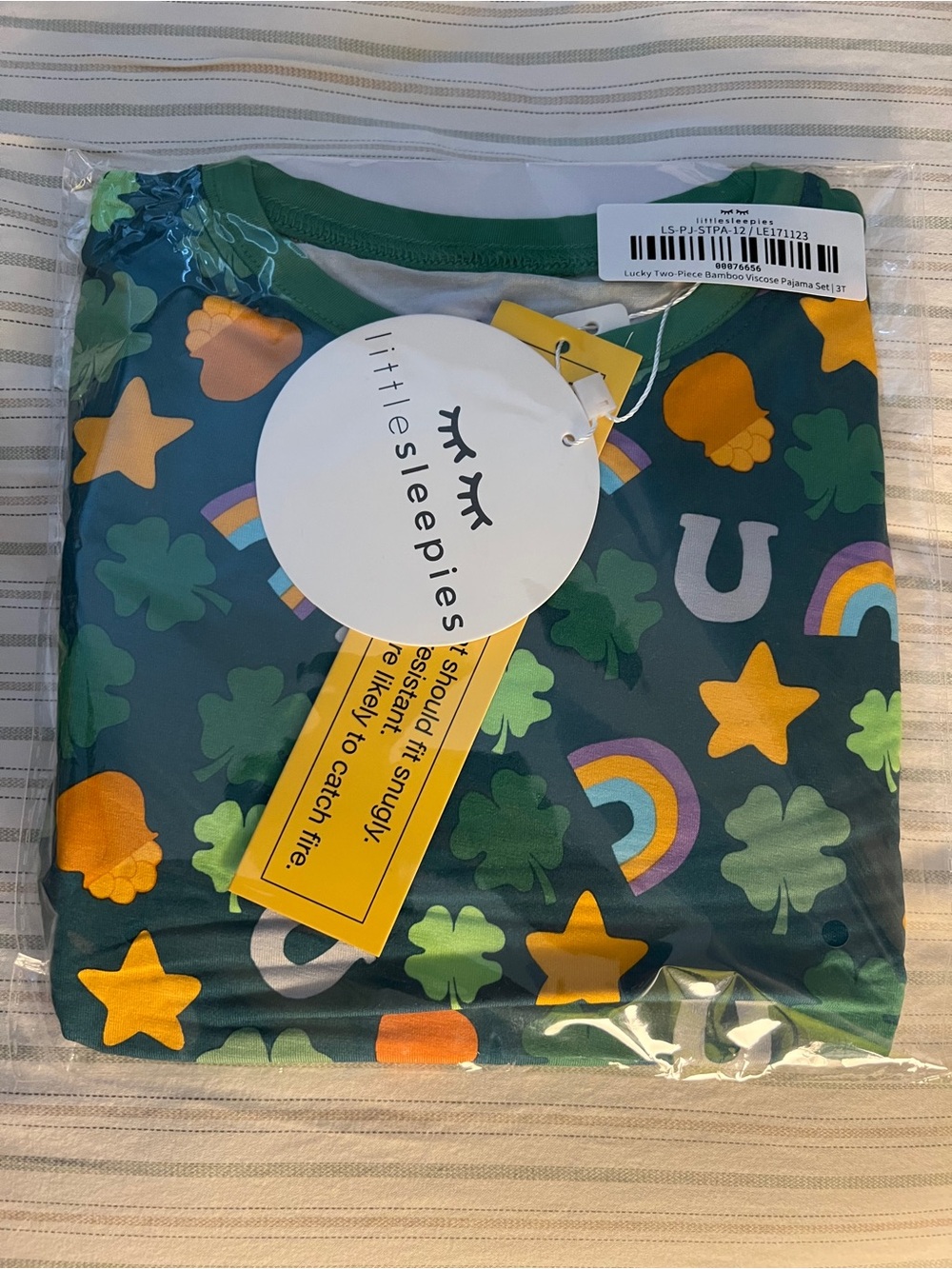 Little Sleepies Lucky Shamrock & Long Sleeve and Pants 3T NIB